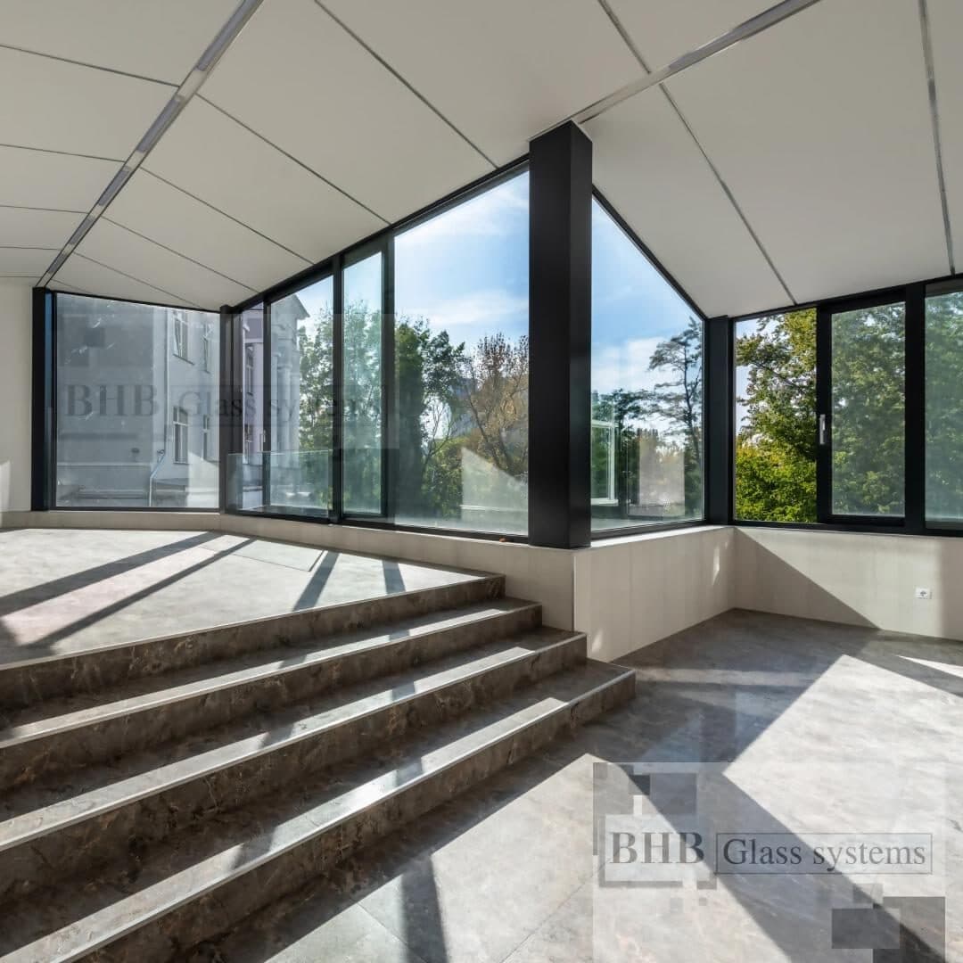 Large glass windows in a modern house